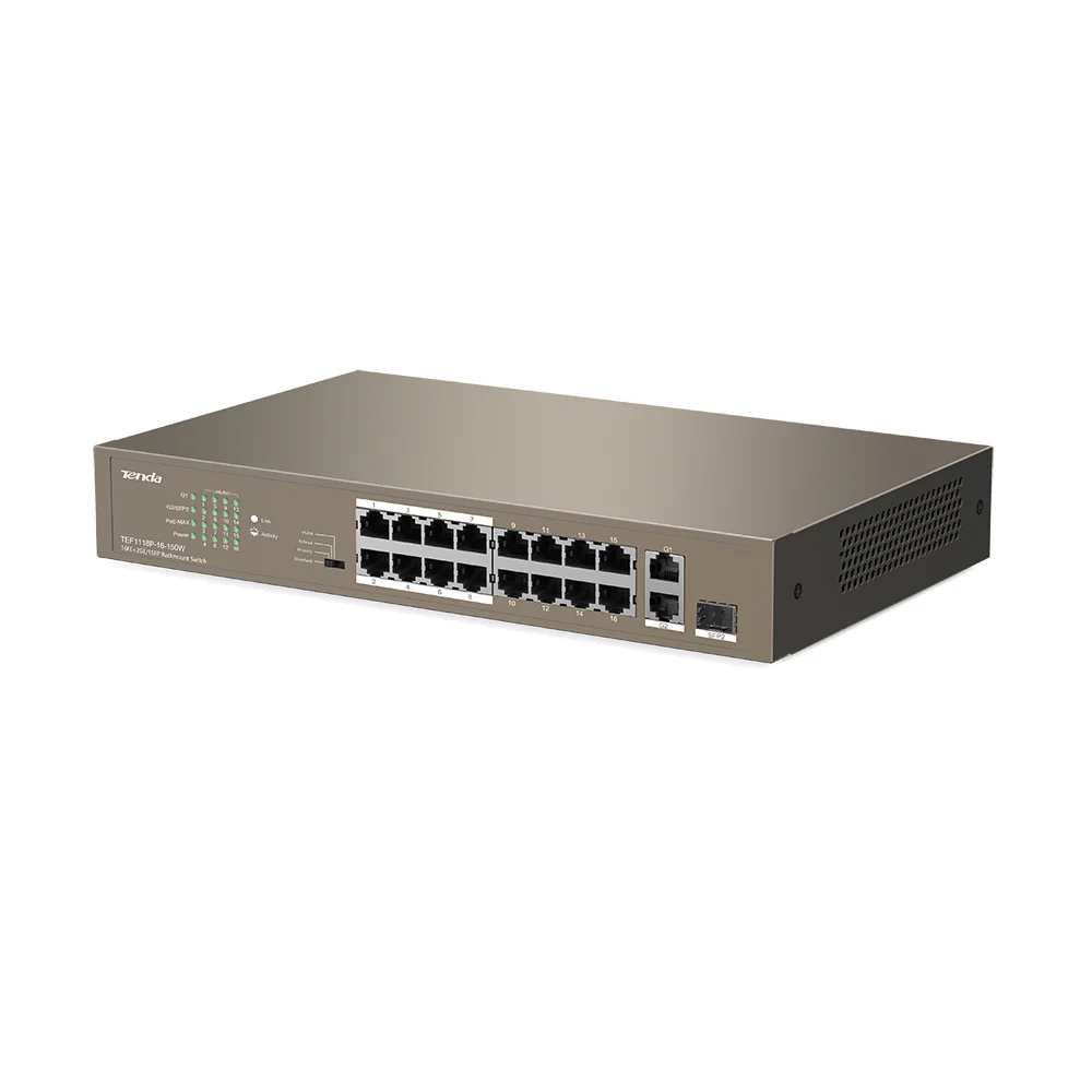 Tenda 16 port TEF1118P-16-150W 16FE+2GE/1SFP Desktop Switch - Image 3
