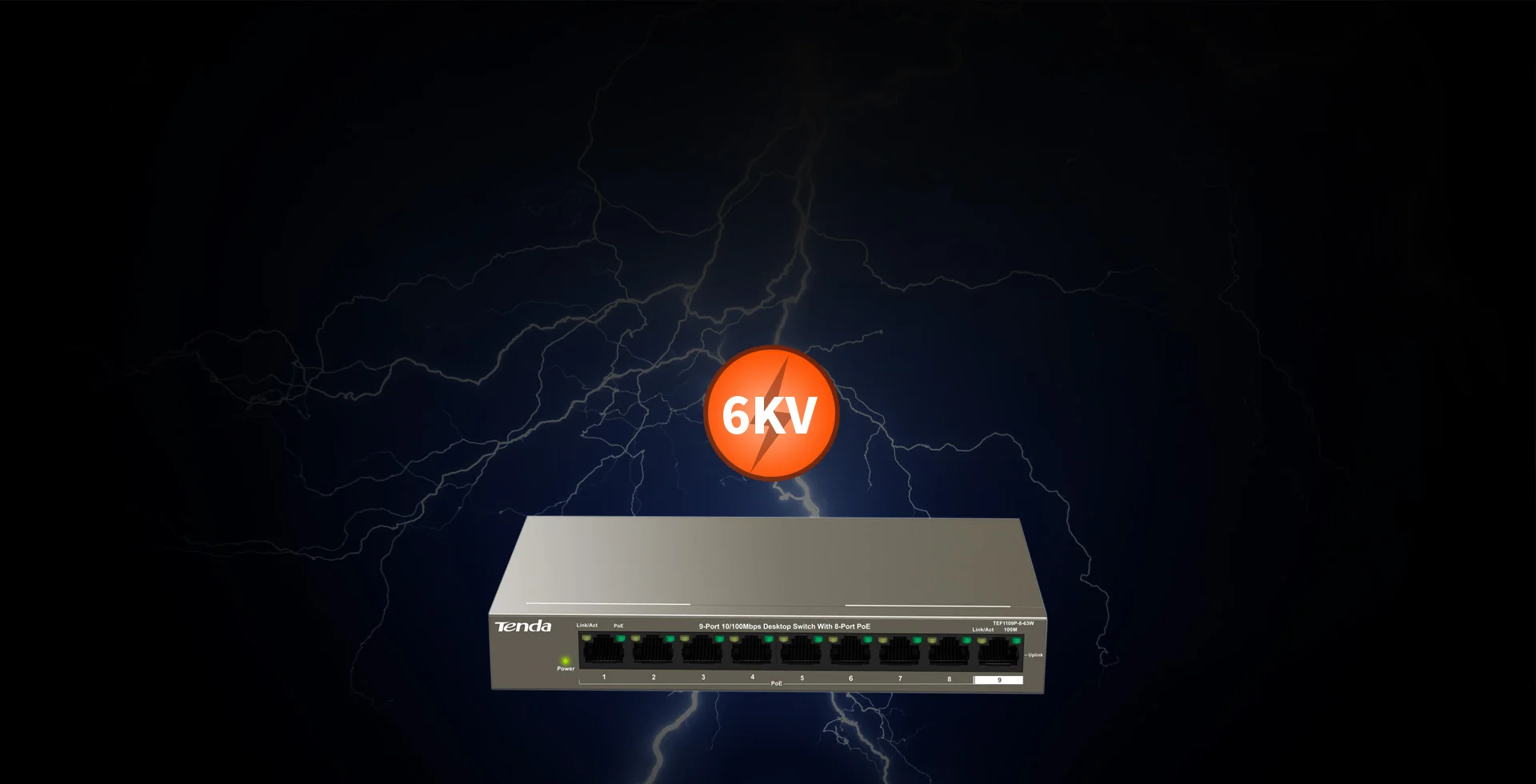 Tenda TEF1109P-8-63W 9-Port 10/100Mbps Desktop Switch With 8-Port PoE - Image 4